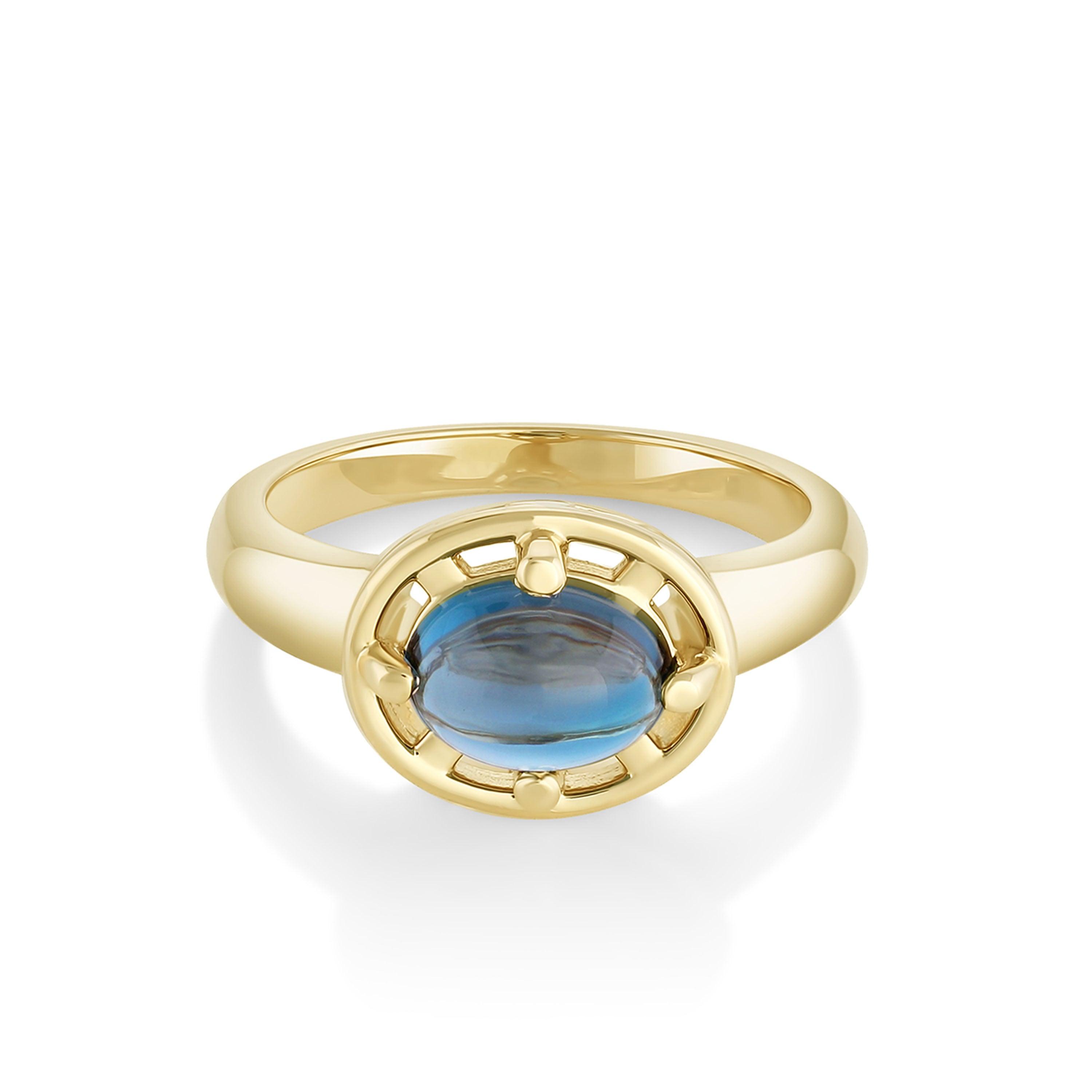 Marrow Fine Jewelry Blue Topaz Cabochon Georgia Setting Ring