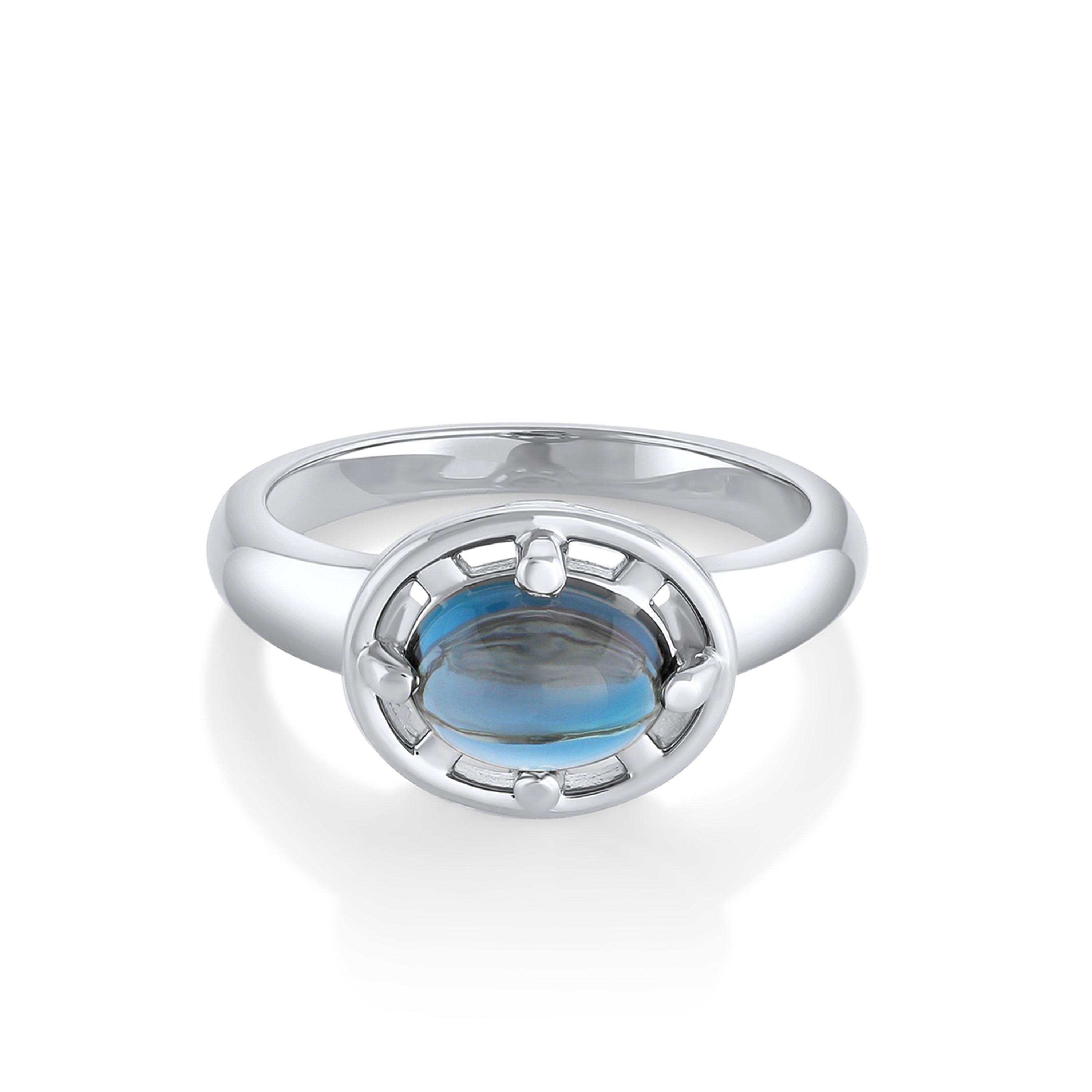 Marrow Fine Jewelry Blue Topaz Cabochon Georgia Setting Ring
