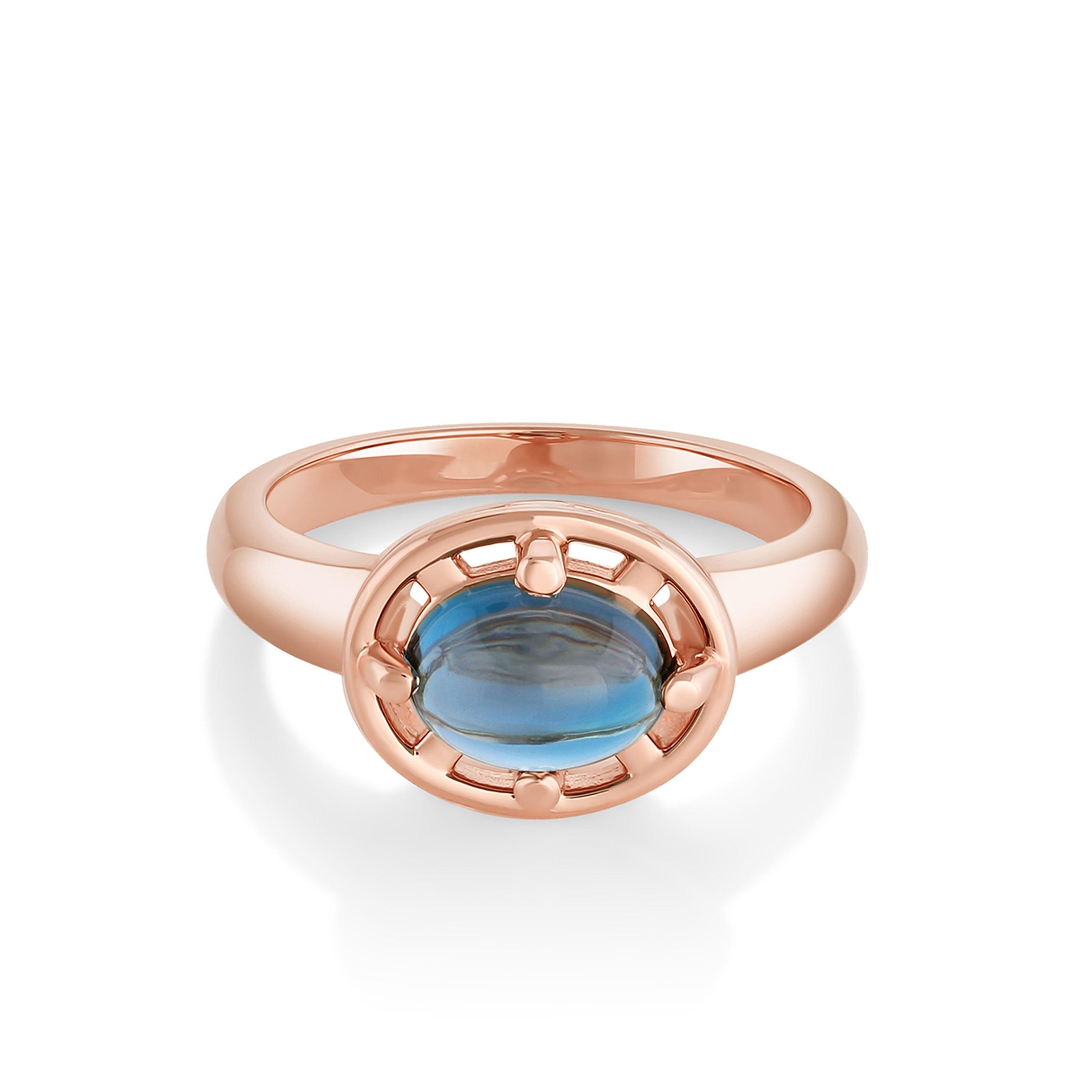 Marrow Fine Jewelry Blue Topaz Cabochon Georgia Setting Ring