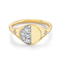Marrow Fine Jewelry Quarter Moon Phase White Diamond Signet Ring With Stars [Yellow Gold]