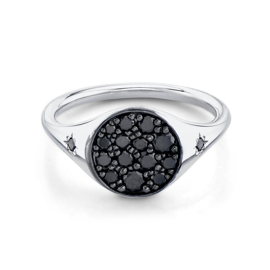 Marrow Fine Jewelry Black Diamond New Moon Phase Signet Ring with Stars [White Gold]