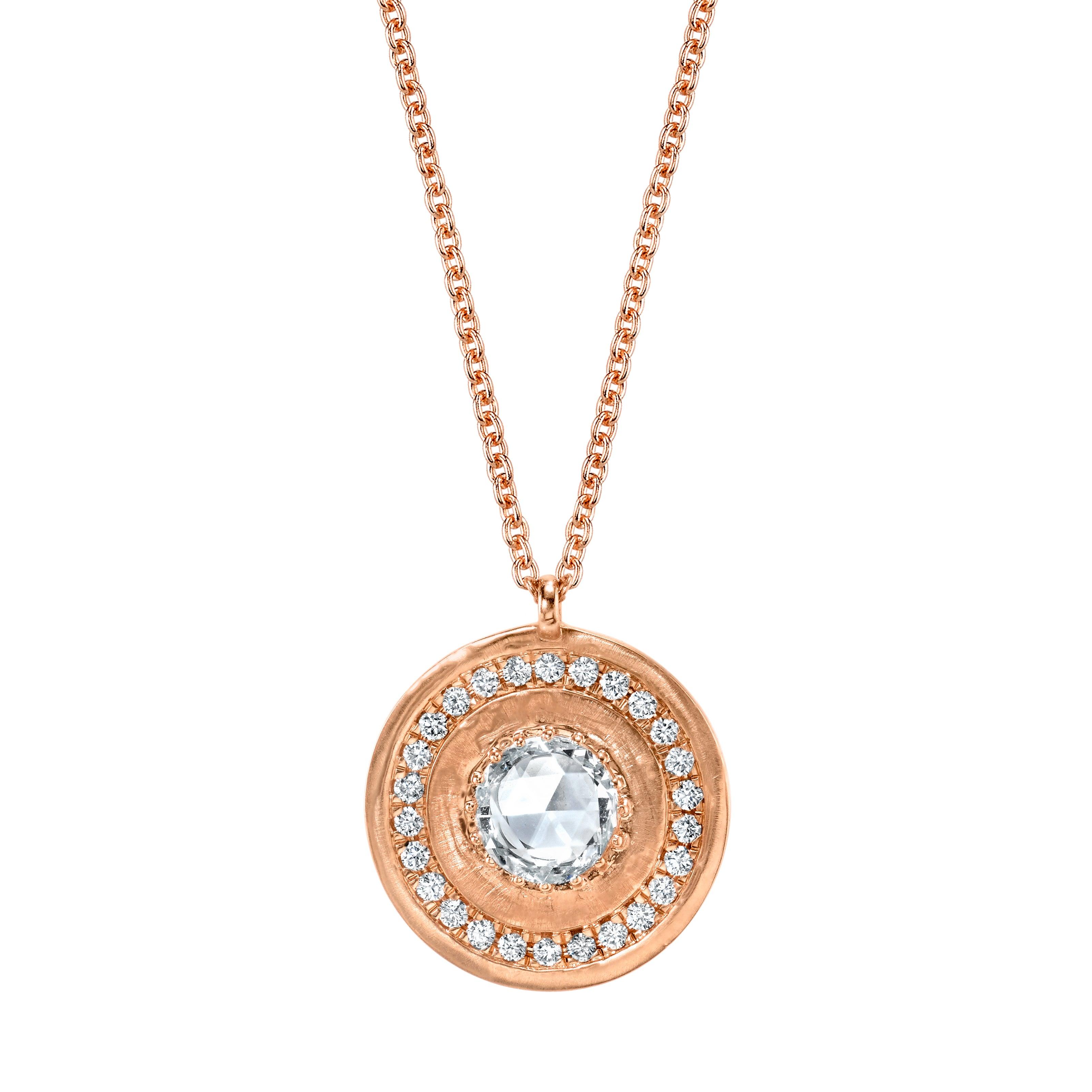 Marrow Fine Jewelry White Diamond Rose Cut Medallion Necklace With Pave Accents