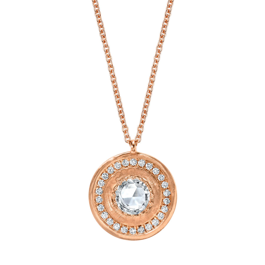 Marrow Fine Jewelry White Diamond Rose Cut Medallion Necklace With Pave Accents [Rose Gold]