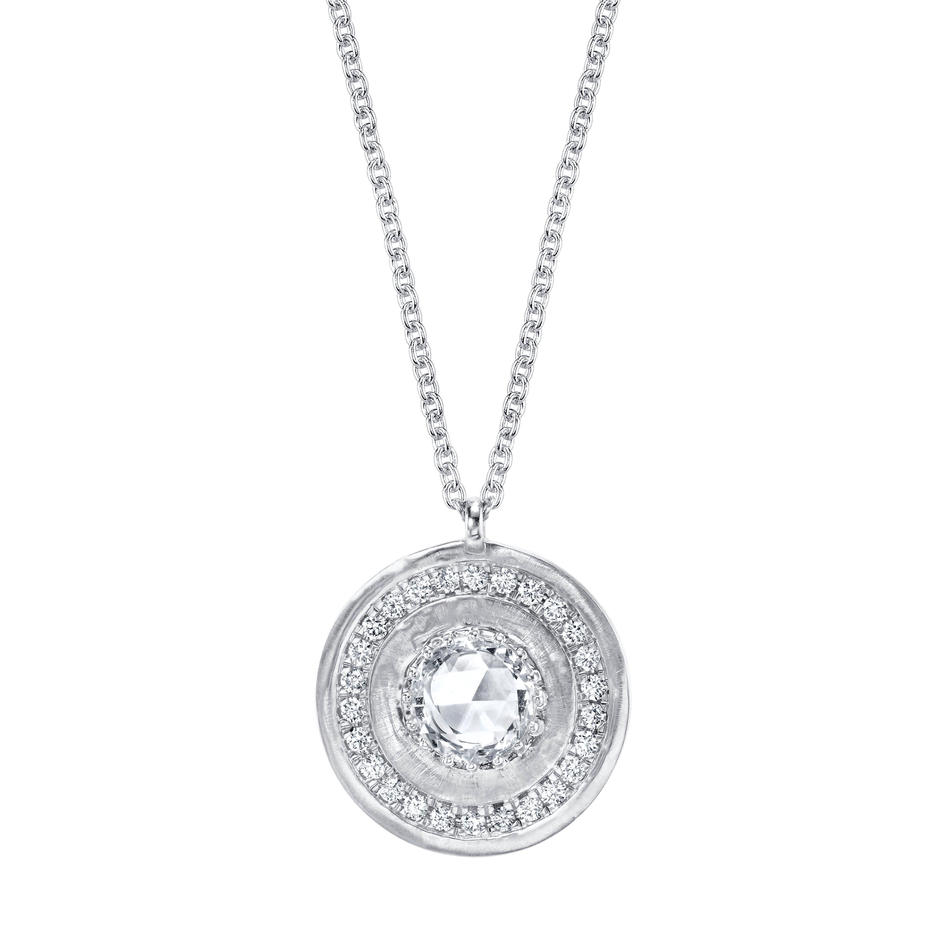 Marrow Fine Jewelry White Diamond Rose Cut Medallion Necklace With Pave Accents