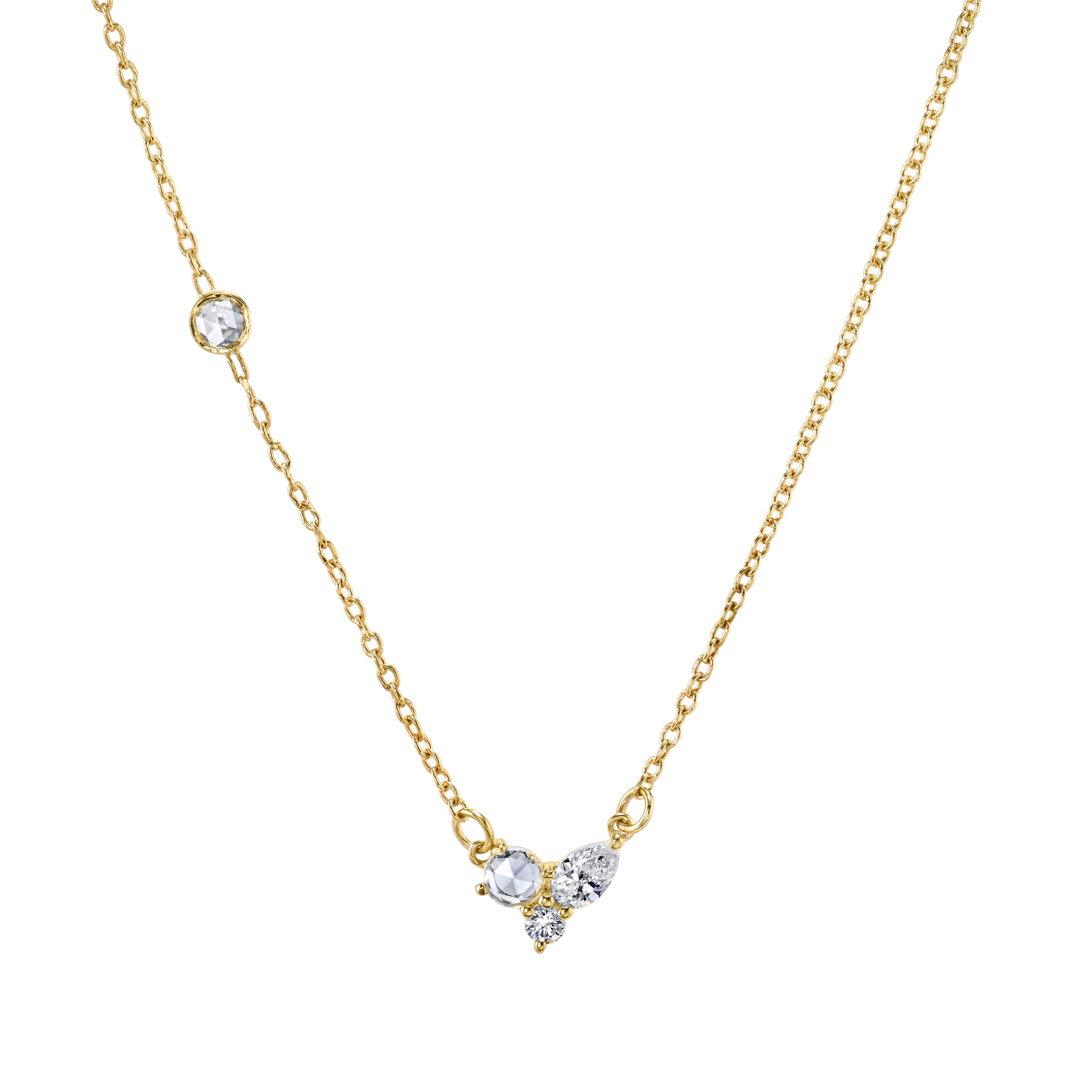 Marrow Fine Jewelry White Diamond Three Stone Dainty Solid Gold Chain Necklace