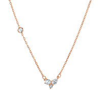 Marrow Fine Jewelry White Diamond Three Stone Dainty Solid Gold Chain Necklace [Rose Gold]
