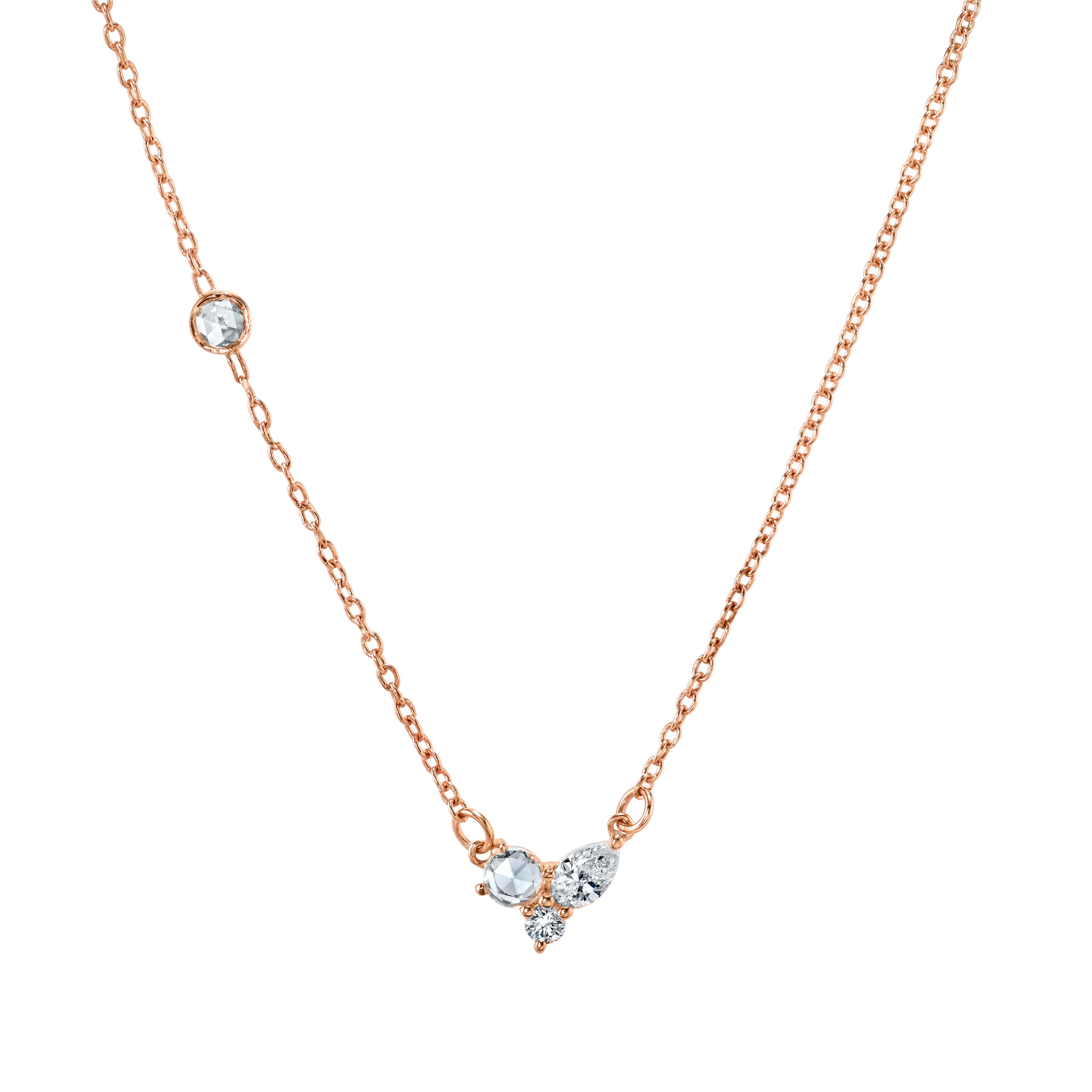 Marrow Fine Jewelry White Diamond Three Stone Dainty Solid Gold Chain Necklace