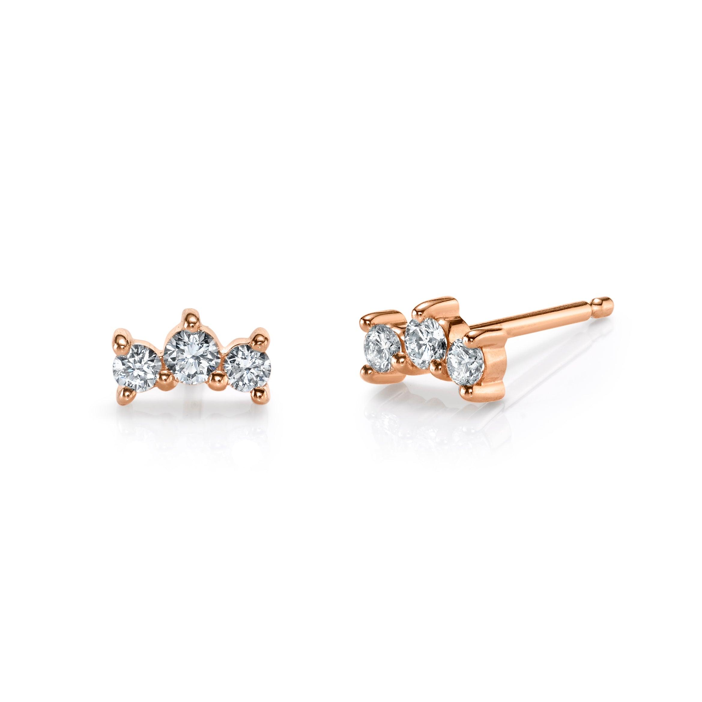 Marrow Fine Jewelry White Diamond Three Stone Bead Prong Stud Earrings