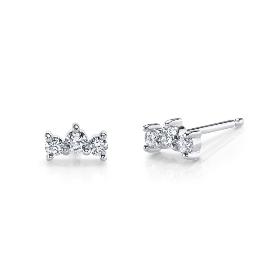 Marrow Fine Jewelry White Diamond Three Stone Bead Prong Stud Earrings [White Gold]