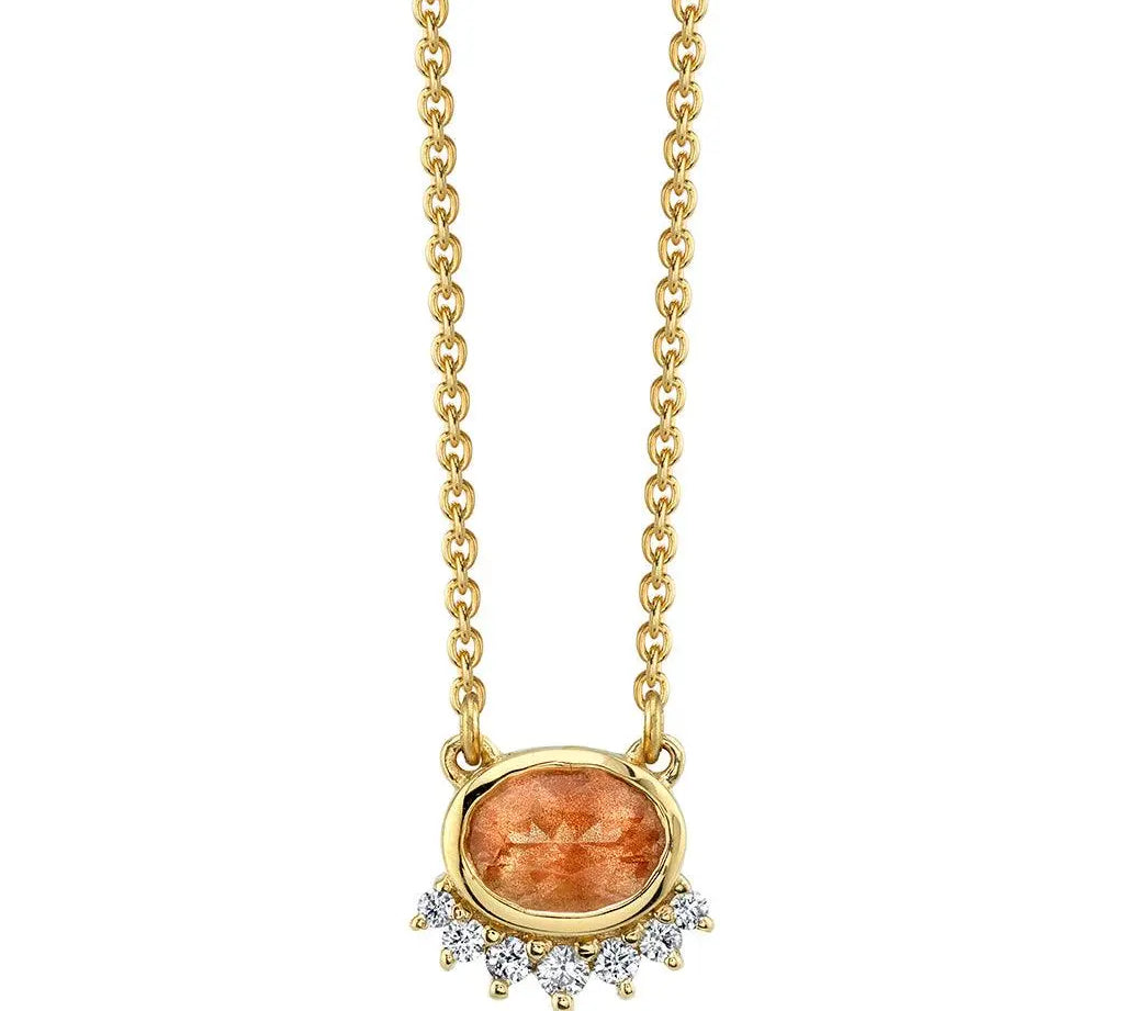 Marrow Fine Jewelry Bezel Set Oregon Sunstone And White Diamond Spray Solid Gold Choker Necklace [Yellow Gold]