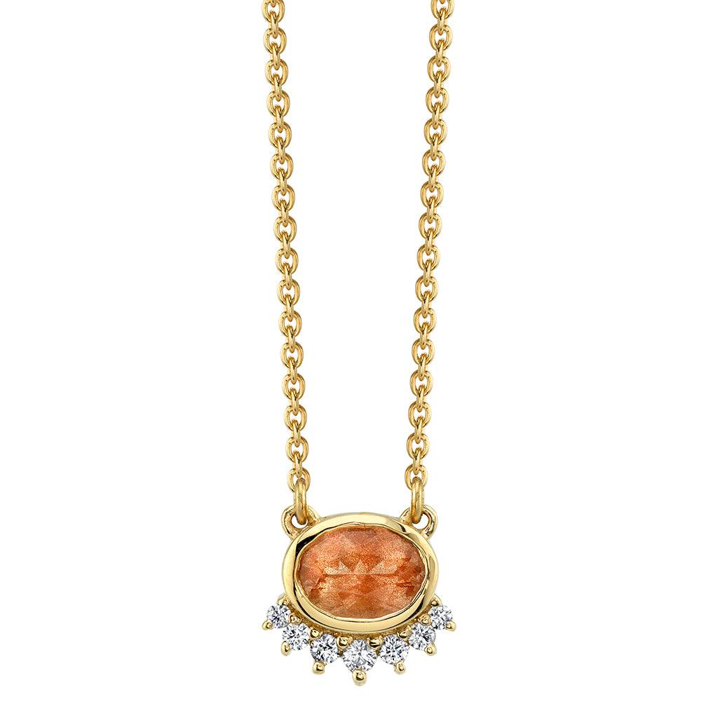 Marrow Fine Jewelry Bezel Set Oregon Sunstone And White Diamond Spray Solid Gold Choker Necklace