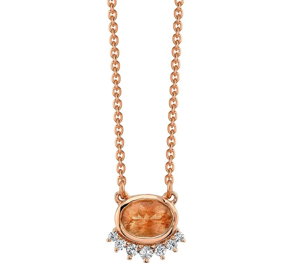 Marrow Fine Jewelry Bezel Set Oregon Sunstone And White Diamond Spray Solid Gold Choker Necklace [Rose Gold]