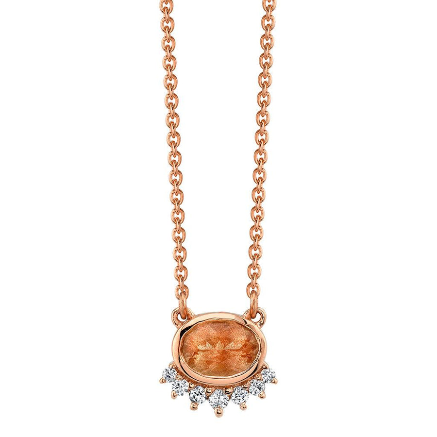 Marrow Fine Jewelry Bezel Set Oregon Sunstone And White Diamond Spray Solid Gold Choker Necklace [Rose Gold]