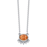 Marrow Fine Jewelry Bezel Set Oregon Sunstone And White Diamond Spray Solid Gold Choker Necklace [White Gold]
