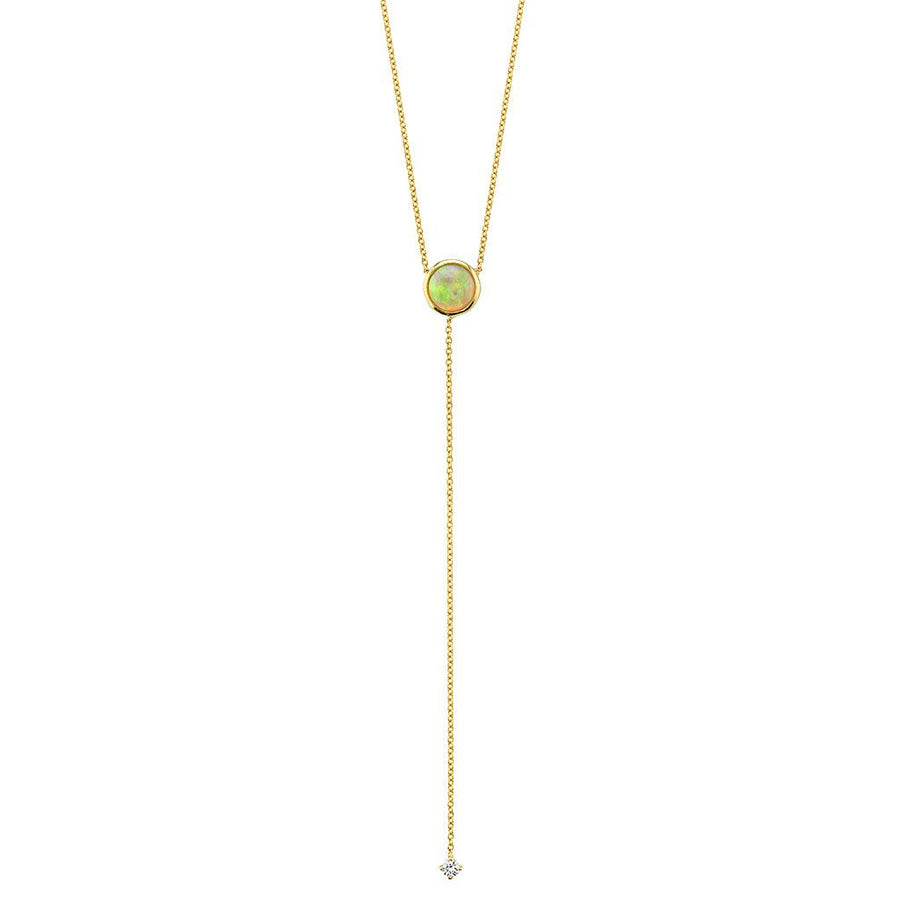 Marrow Fine Jewelry Bezel Set Opal & White Diamond Chain Lariat [Yellow Gold]