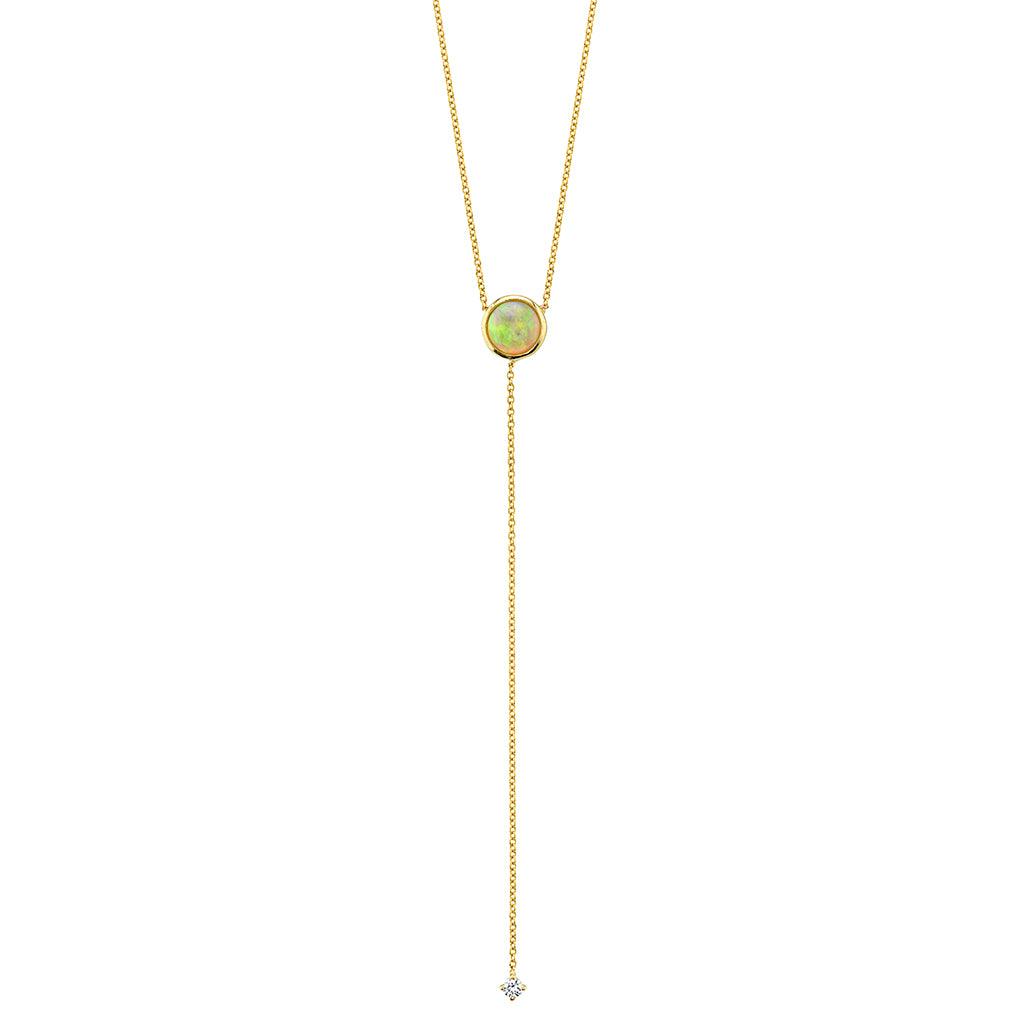 Marrow Fine Jewelry Bezel Set Opal & White Diamond Chain Lariat