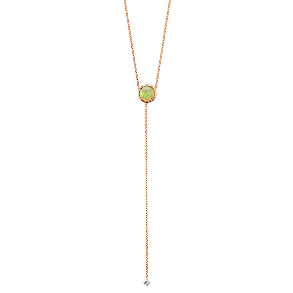 Marrow Fine Jewelry Bezel Set Opal & White Diamond Chain Lariat