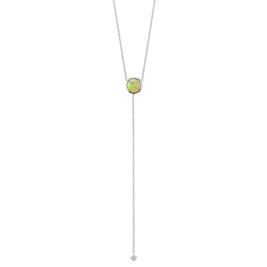 Marrow Fine Jewelry Bezel Set Opal & White Diamond Chain Lariat
