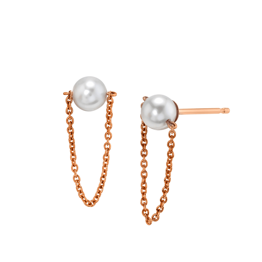 Marrow Fine Jewelry Pearl Hanging Chain Stud Earrings [Rose Gold]