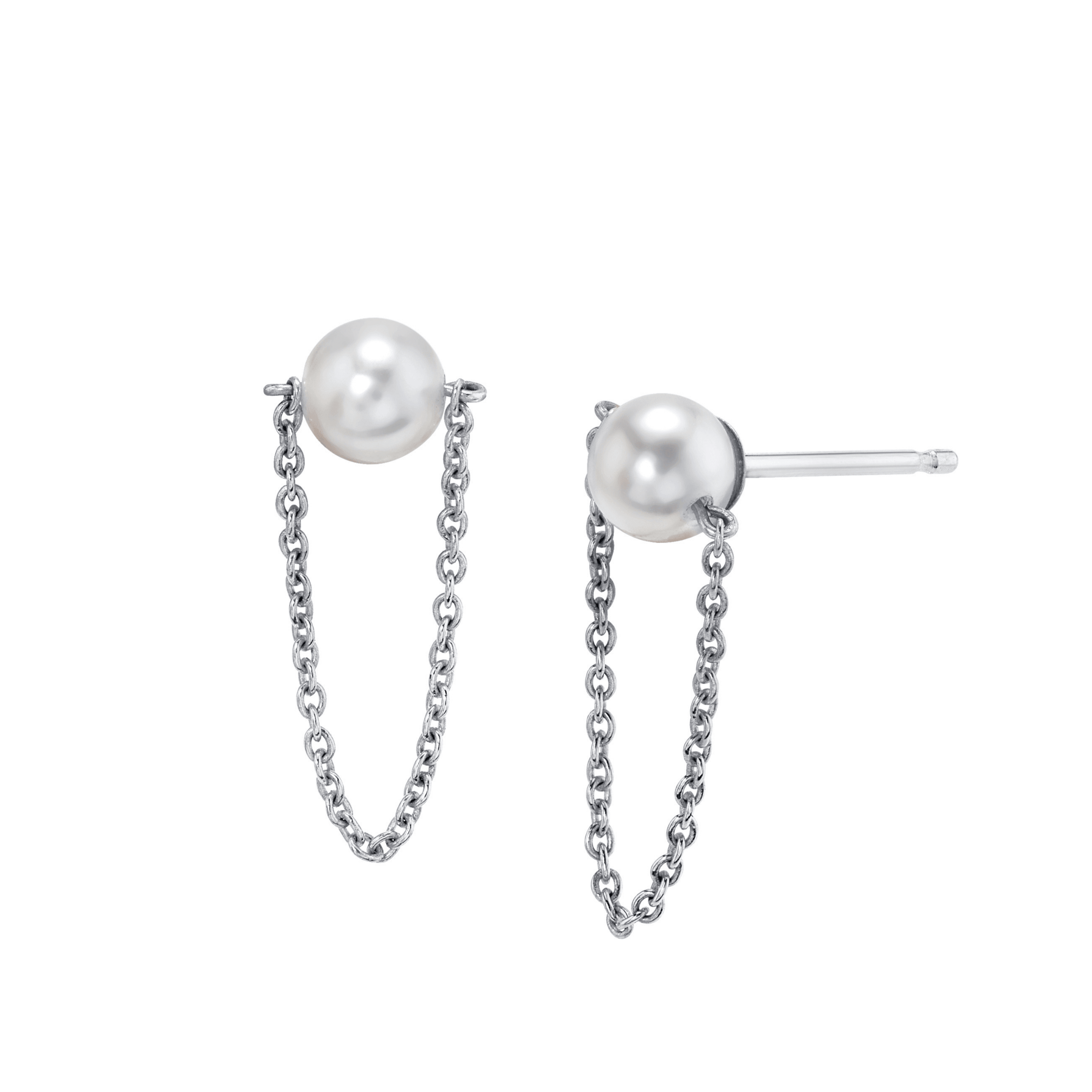 Marrow Fine Jewelry Pearl Hanging Chain Stud Earrings