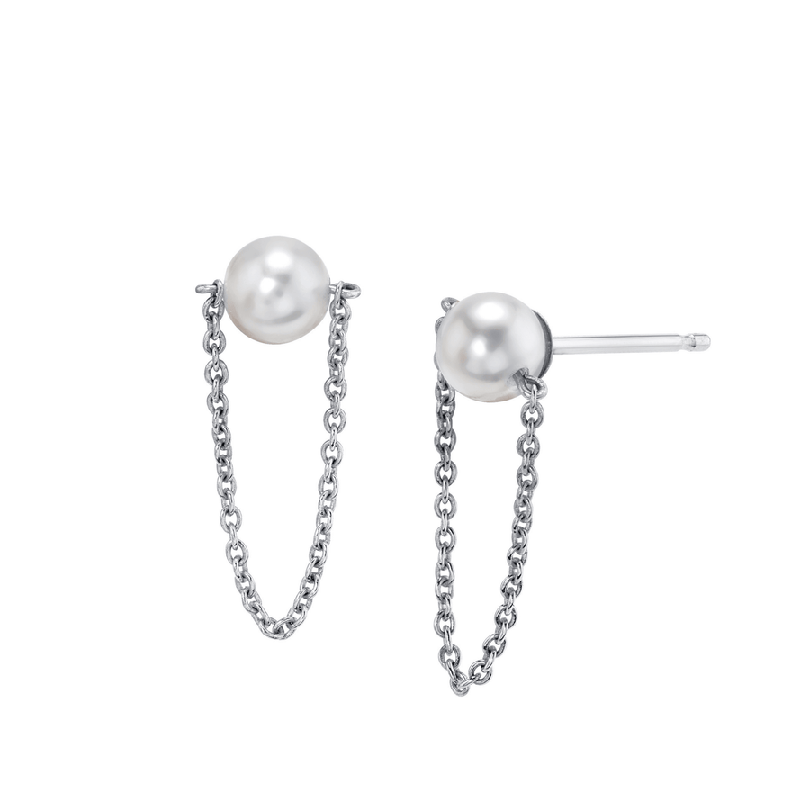 Marrow Fine Jewelry Pearl Hanging Chain Stud Earrings [White Gold]