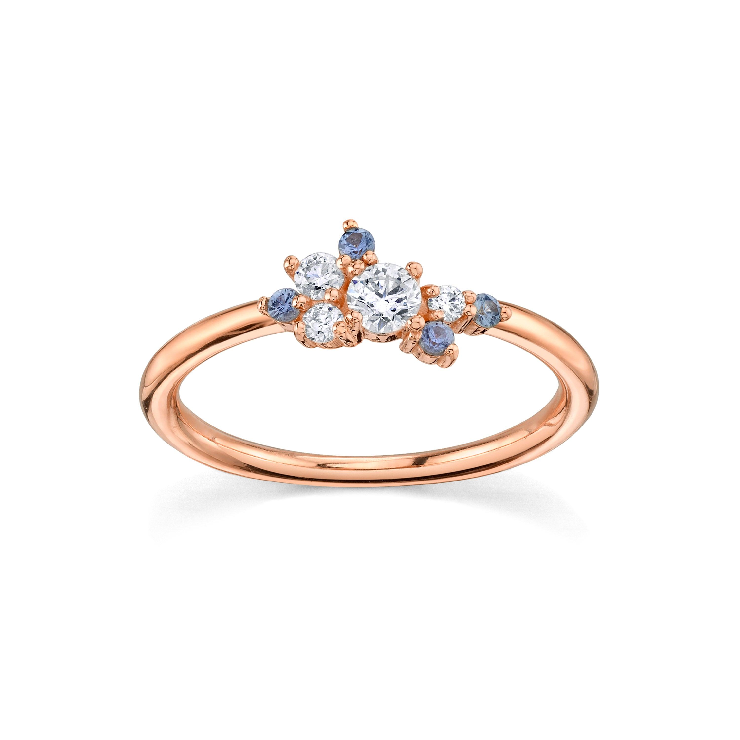 Marrow Fine Jewelry Mini Blue Sapphire White Diamond Vintage Cluster Ring