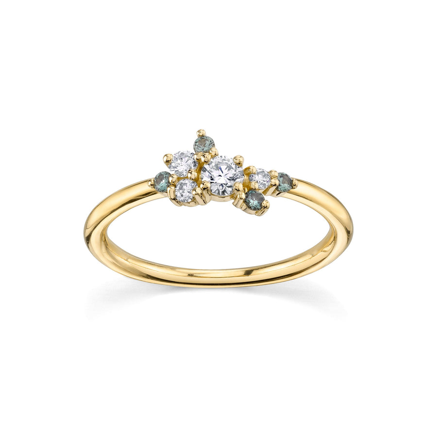 Marrow Fine Jewelry White Diamond & Green Sapphire Mini Cluster Vintage Inspired Stacking Ring [Yellow Gold]