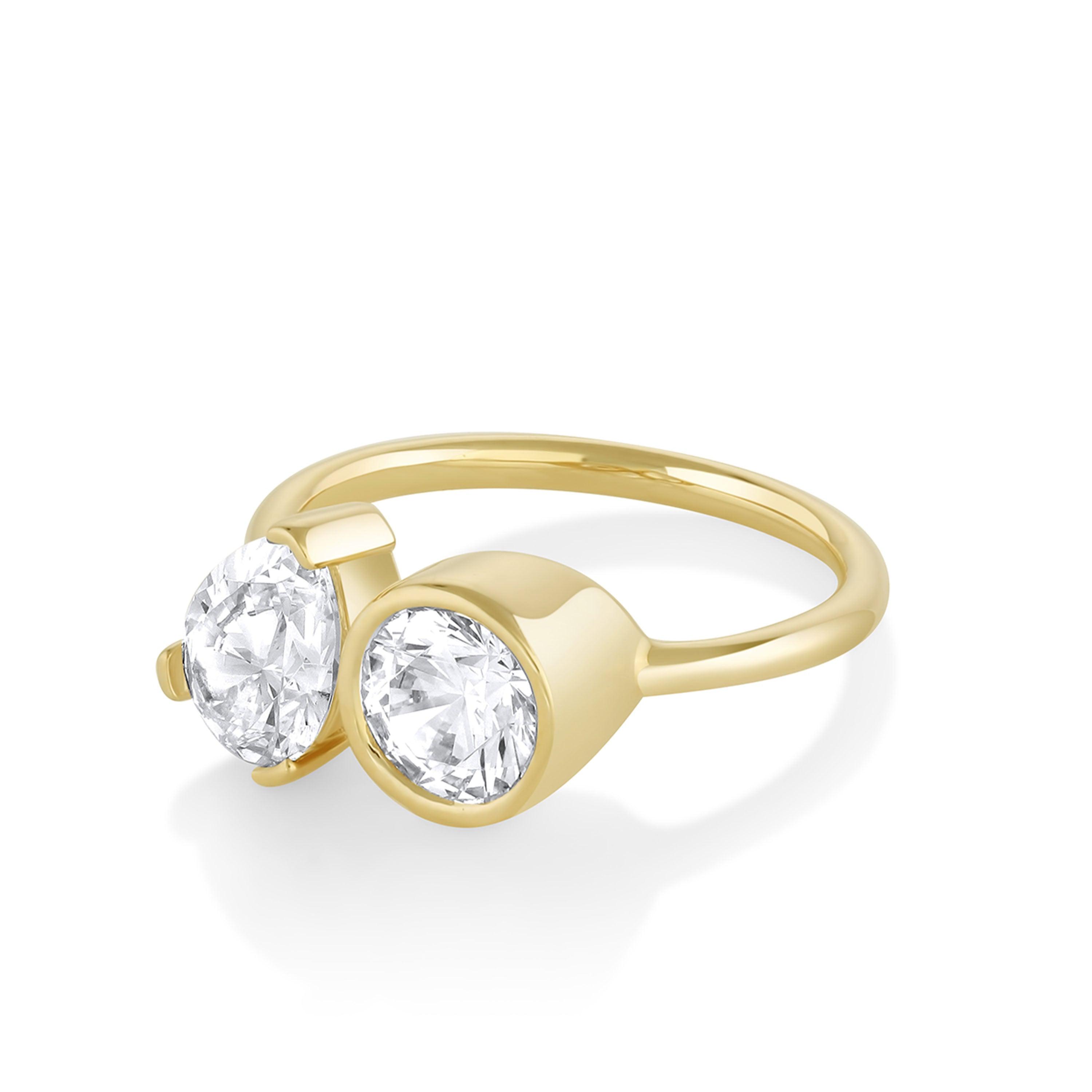 Marrow Fine Jewelry Chloe White Diamond Bezel And Prong Detailing Toi Et Moi Engagement Ring