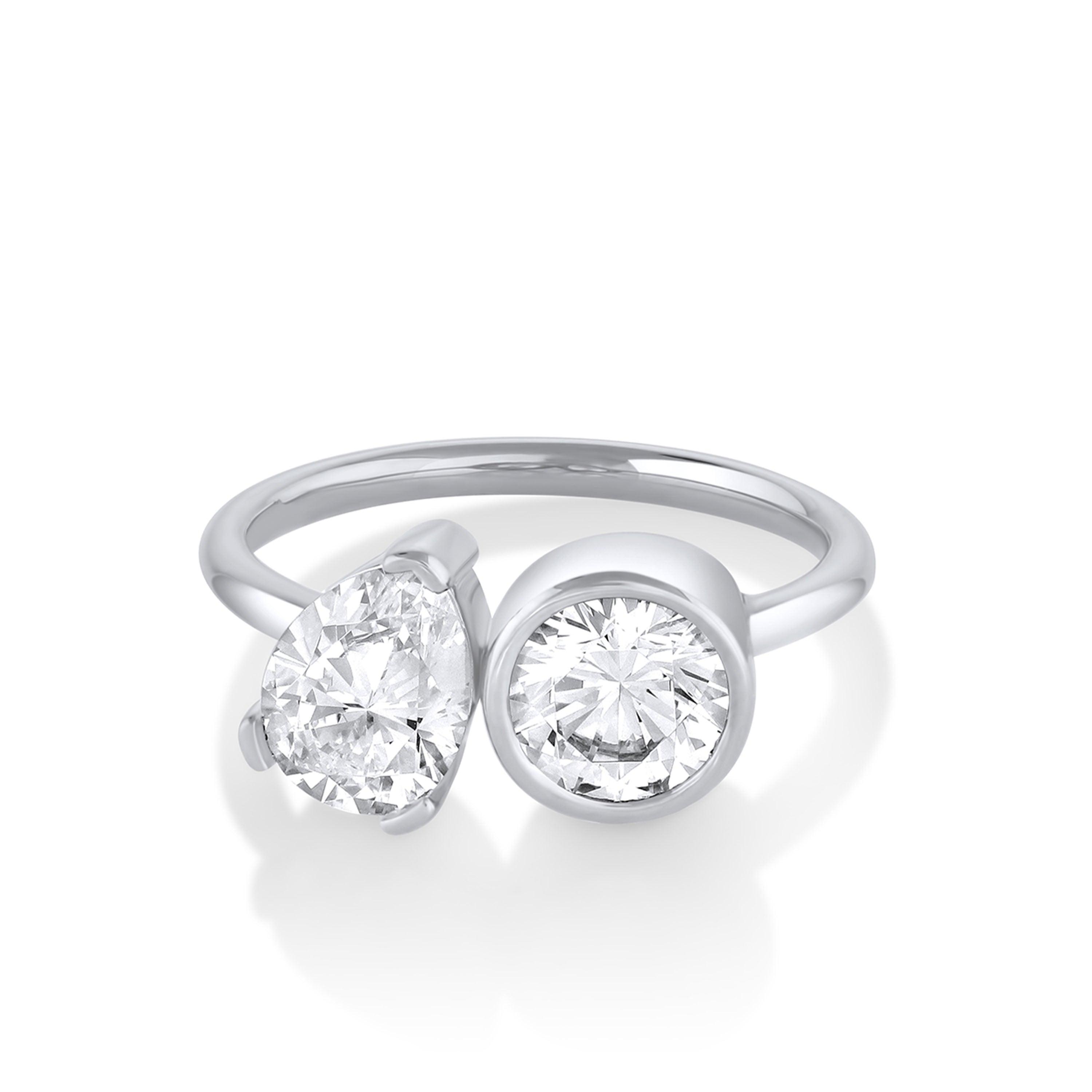 Marrow Fine Jewelry Chloe White Diamond Bezel And Prong Detailing Toi Et Moi Engagement Ring