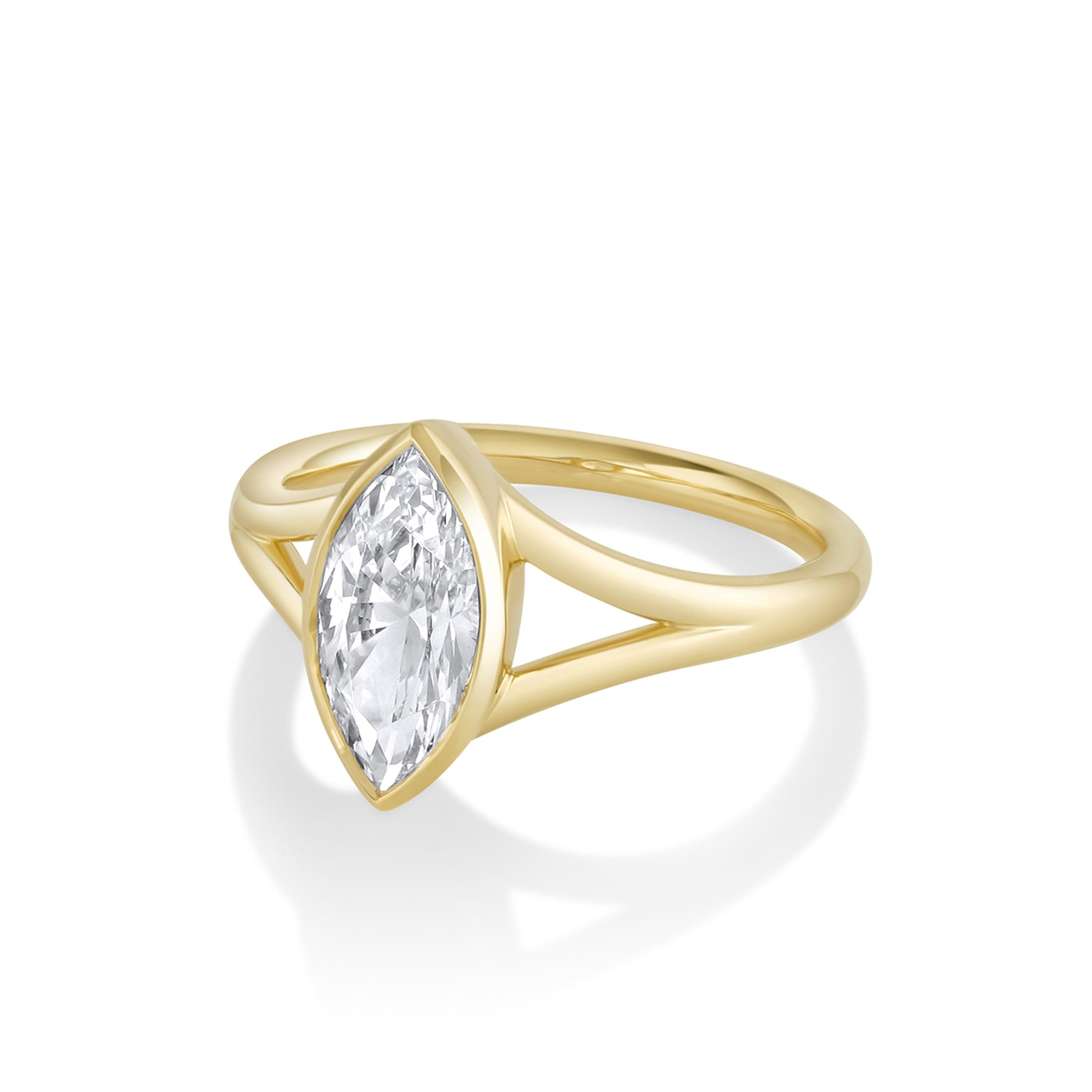 Marrow Fine Jewelry Colette White Diamond Marquise Split Shank Engagement Ring