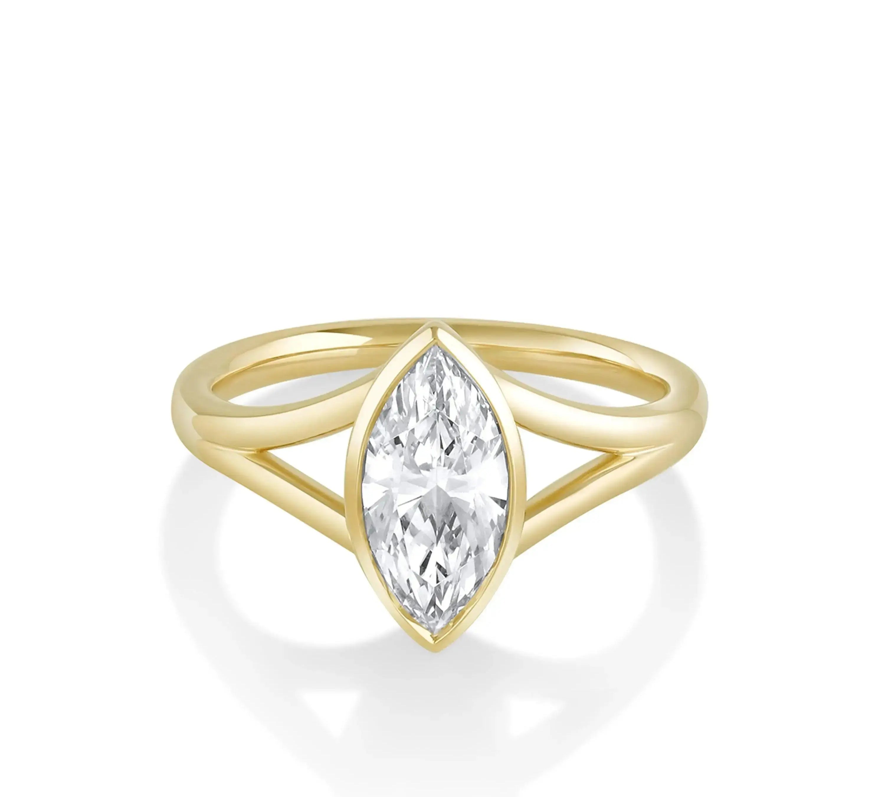 Marrow Fine Jewelry Colette White Diamond Marquise Split Shank Engagement Ring [Yellow Gold]