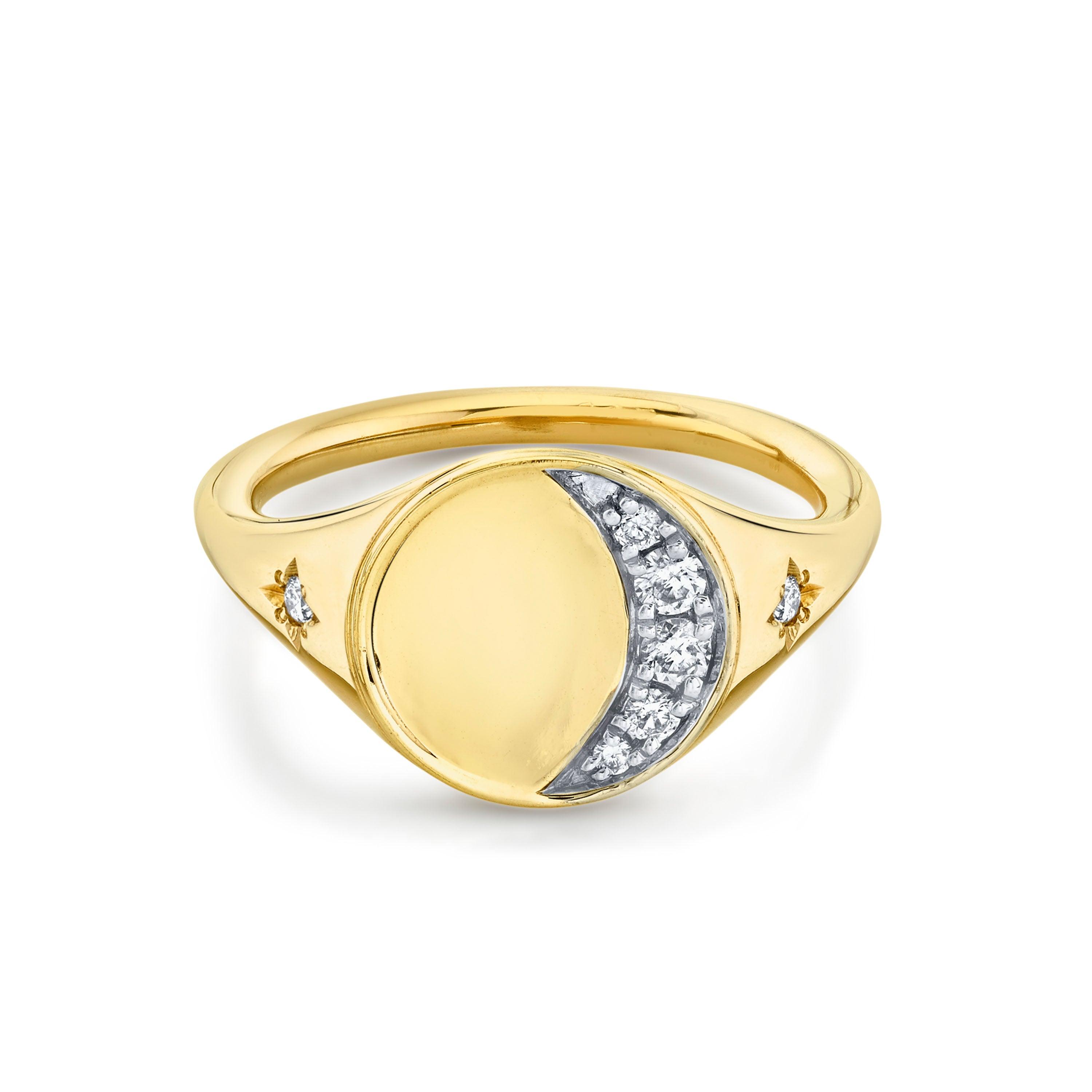 Marrow Fine Jewelry White Diamond Crescent Moon Phase Signet Ring
