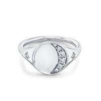Marrow Fine Jewelry White Diamond Crescent Moon Phase Signet Ring [White Gold]