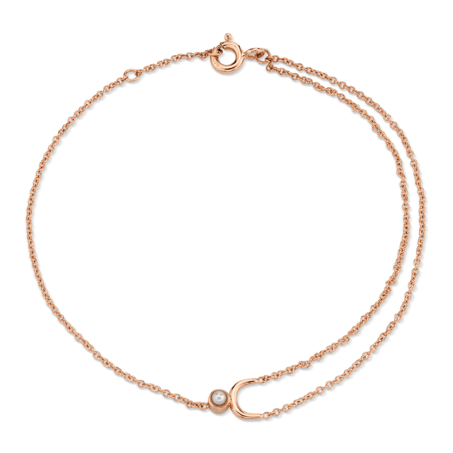 Marrow Fine Jewelry Dainty Pearl Arch Bracelet  [Rose Gold]