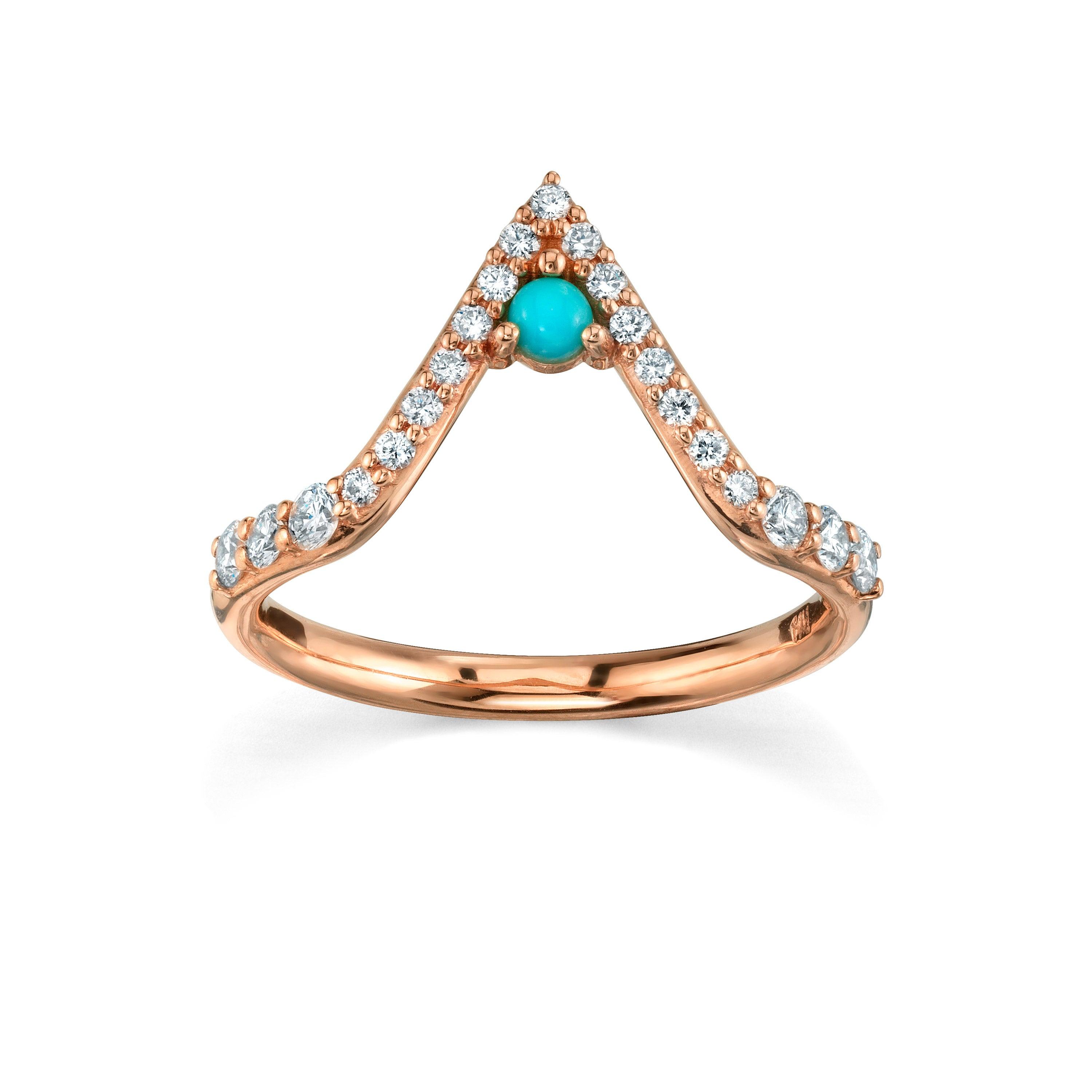 Marrow Fine Jewelry White Diamond Pavé And Turquoise Triangle Stacking Wedding Band