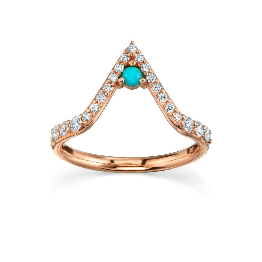 Marrow Fine Jewelry White Diamond Pavé And Turquoise Triangle Stacking Wedding Band [Rose Gold]