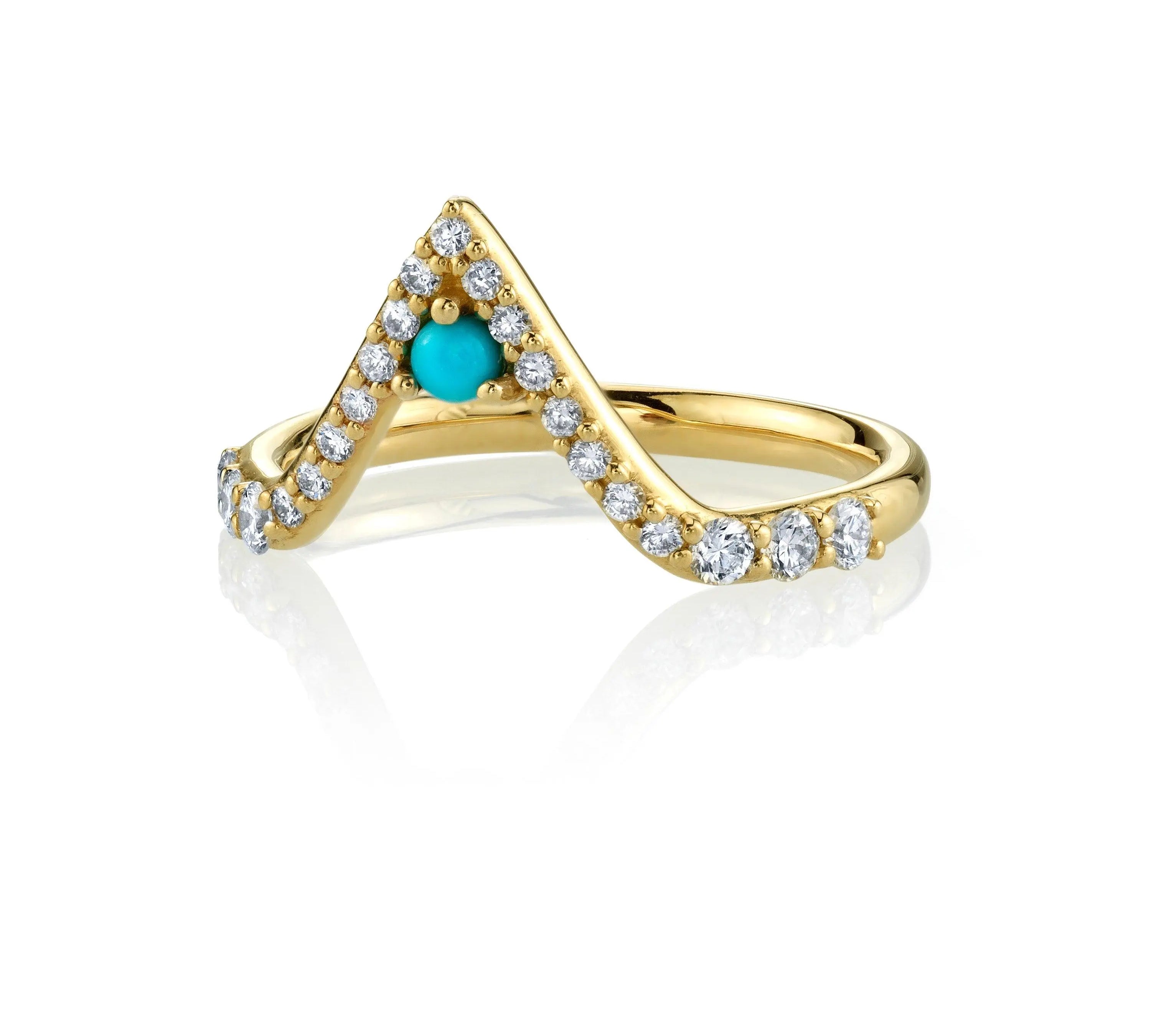 Marrow Fine Jewelry White Diamond Pavé And Turquoise Triangle Stacking Wedding Band [Yellow Gold]