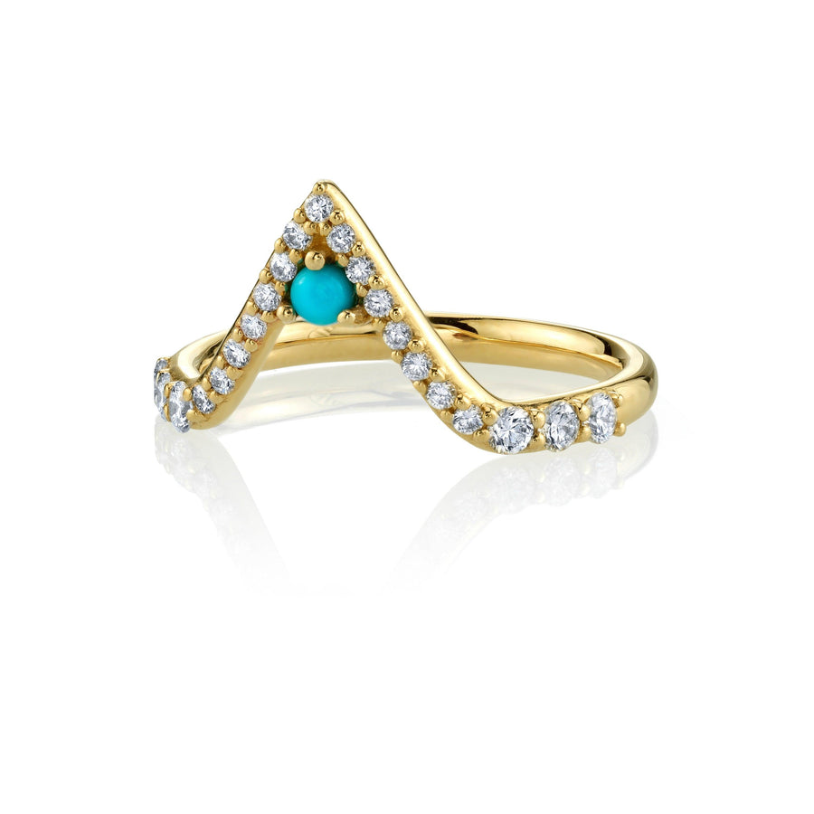 Marrow Fine Jewelry White Diamond Pavé And Turquoise Triangle Stacking Wedding Band [Yellow Gold]