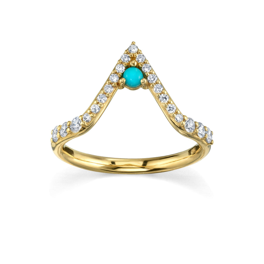 Marrow Fine Jewelry White Diamond Pavé And Turquoise Triangle Stacking Wedding Band [Yellow Gold]