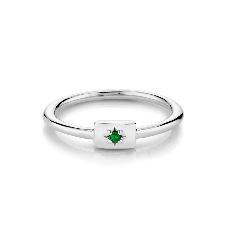 Marrow Fine Jewelry Emerald Plate Birthstone Stacking Ring [White Gold]