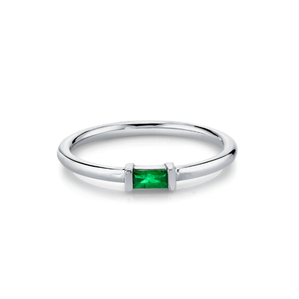 Marrow Fine Jewelry Emerald Straight Baguette Stacking Birthstone Ring