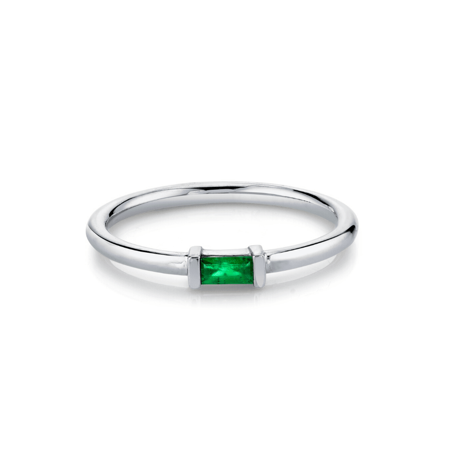 Marrow Fine Jewelry Emerald Straight Baguette Stacking Birthstone Ring [White Gold]