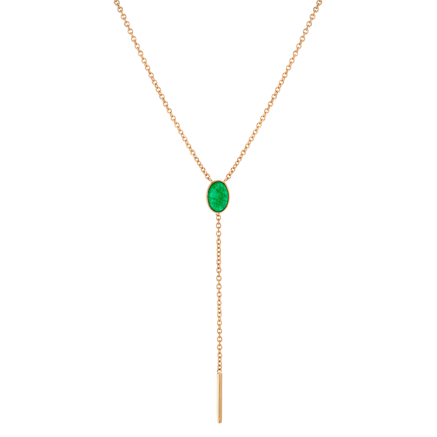 Marrow Fine Jewelry Emerald Oval Lariat Necklace [Rose Gold]