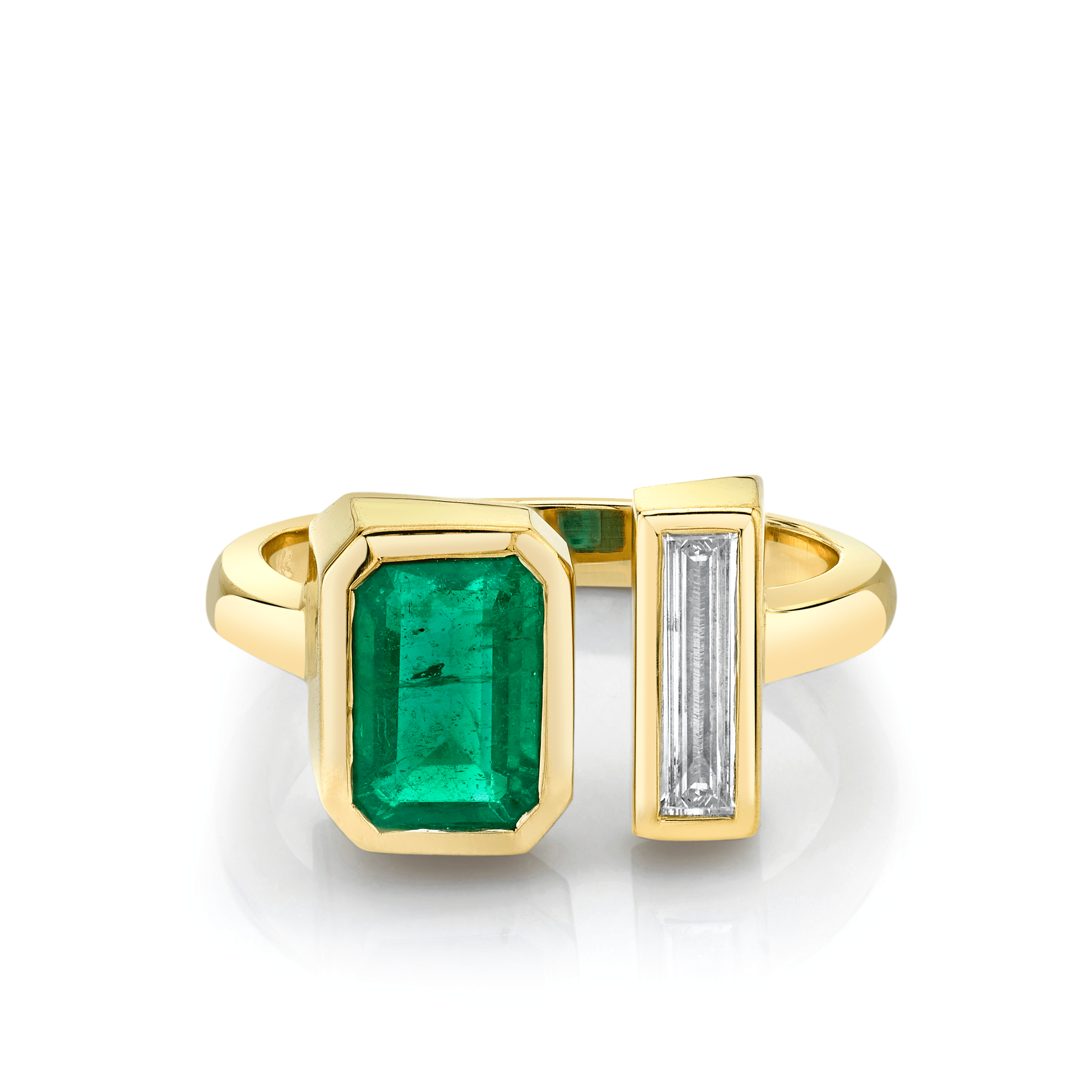 Marrow Fine Jewelry Bezeled Emerald White Diamond Toi Et Moi Ring