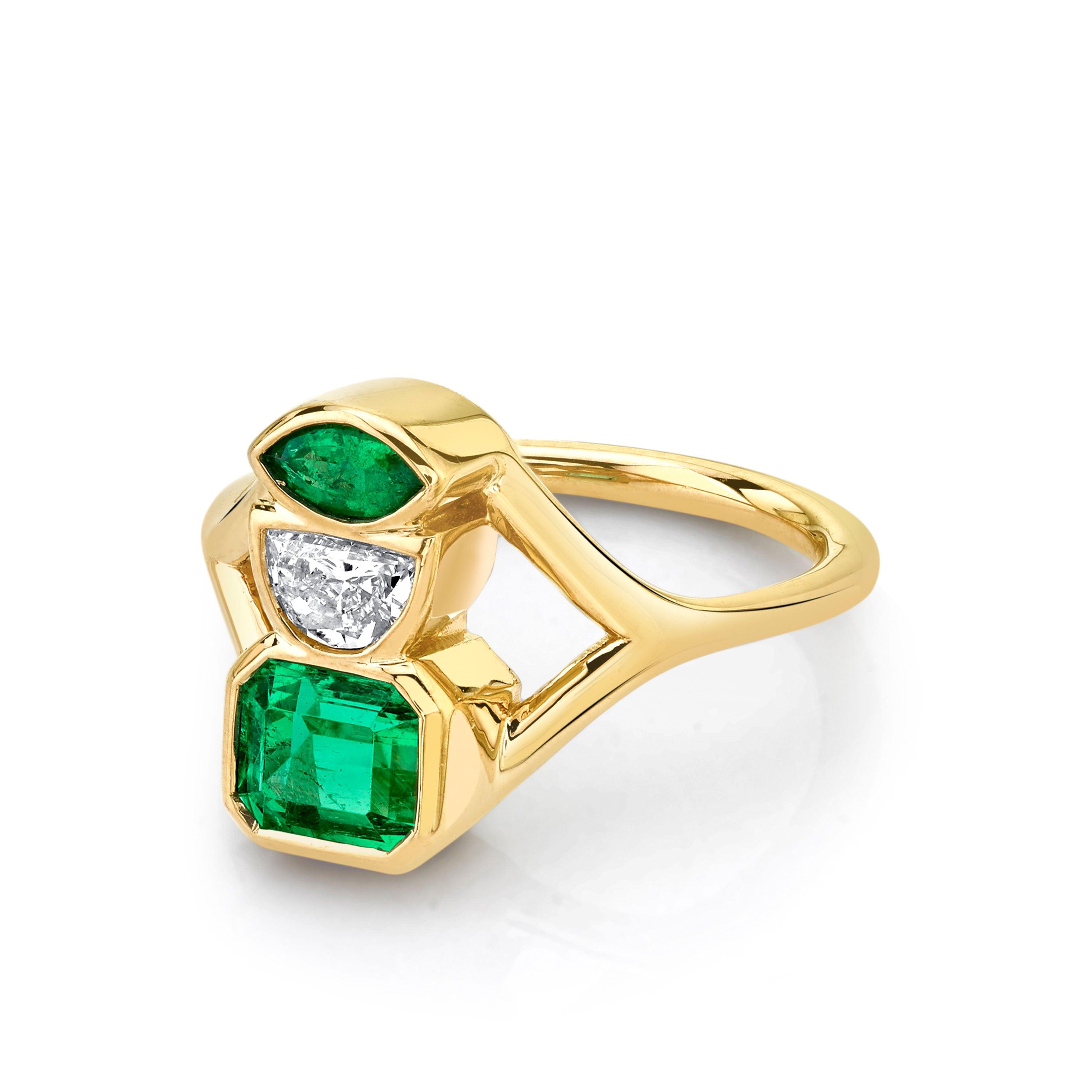 Marrow Fine Jewelry Emerald White Diamond Split Shank Relic Ring