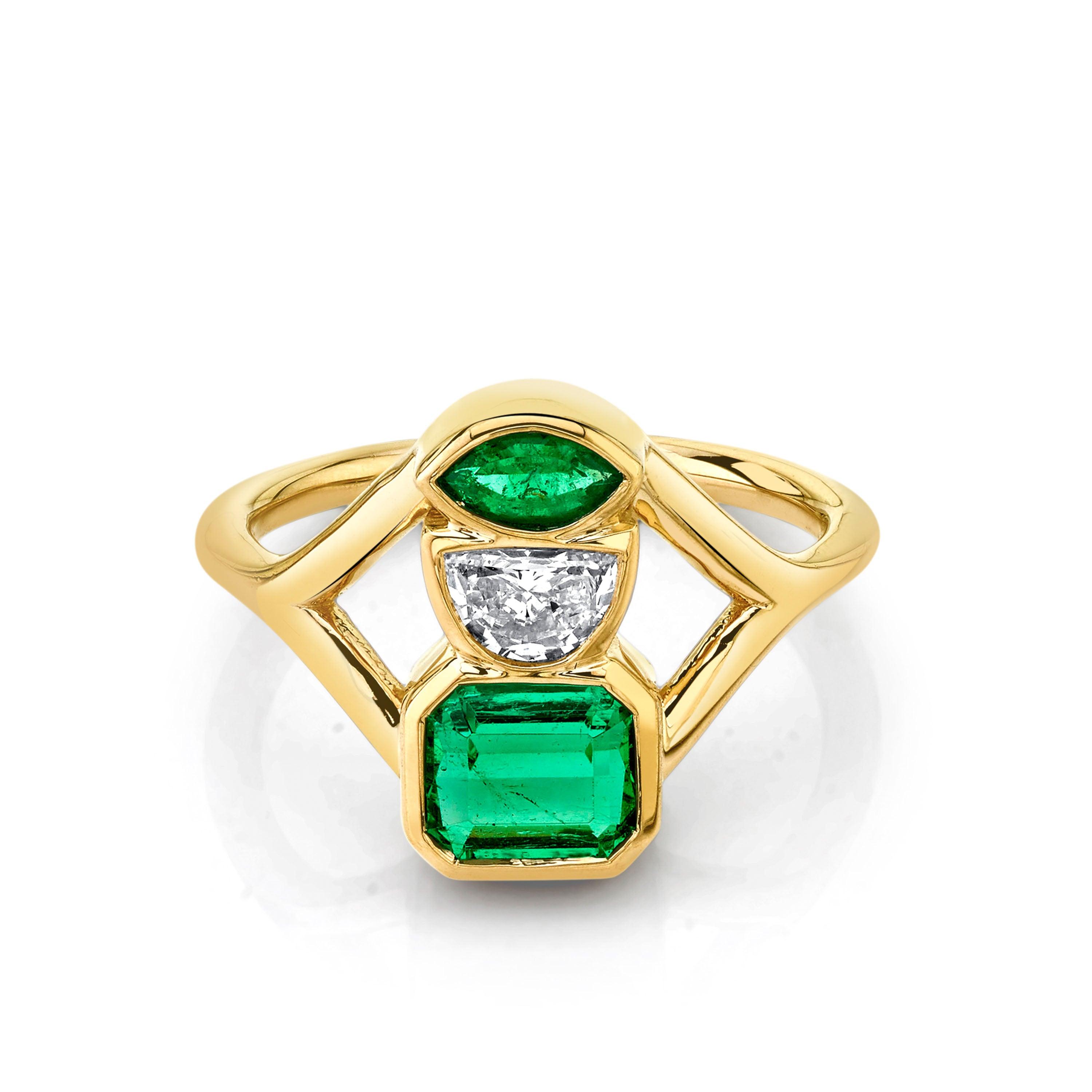 Marrow Fine Jewelry Emerald White Diamond Split Shank Relic Ring