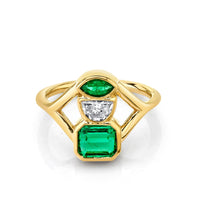 Marrow Fine Jewelry Emerald White Diamond Split Shank Relic Ring [Yellow Gold]