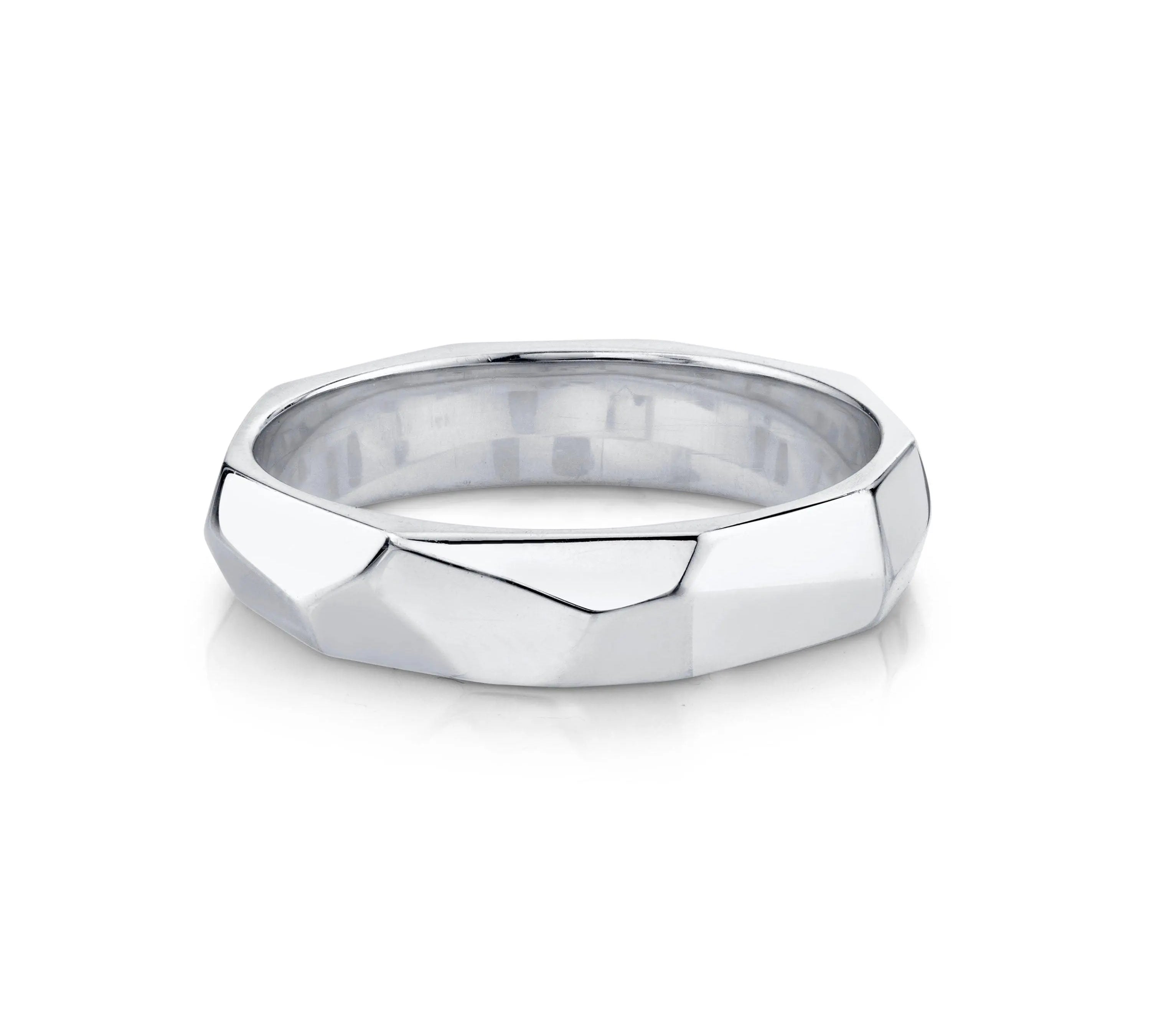 5mm Hand Carved Geo Band [White Gold]