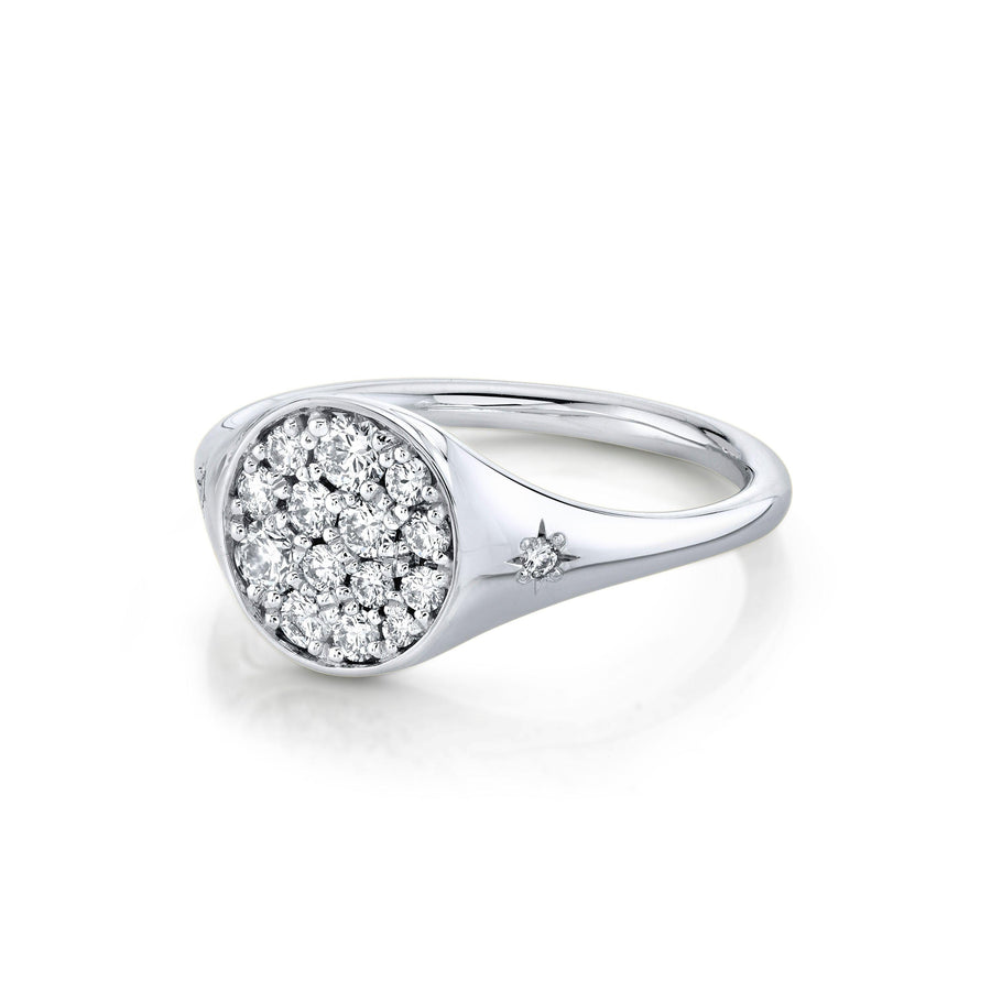 Marrow Fine Jewelry White Diamond Full Moon Two Stars Signet Ring [White Gold]