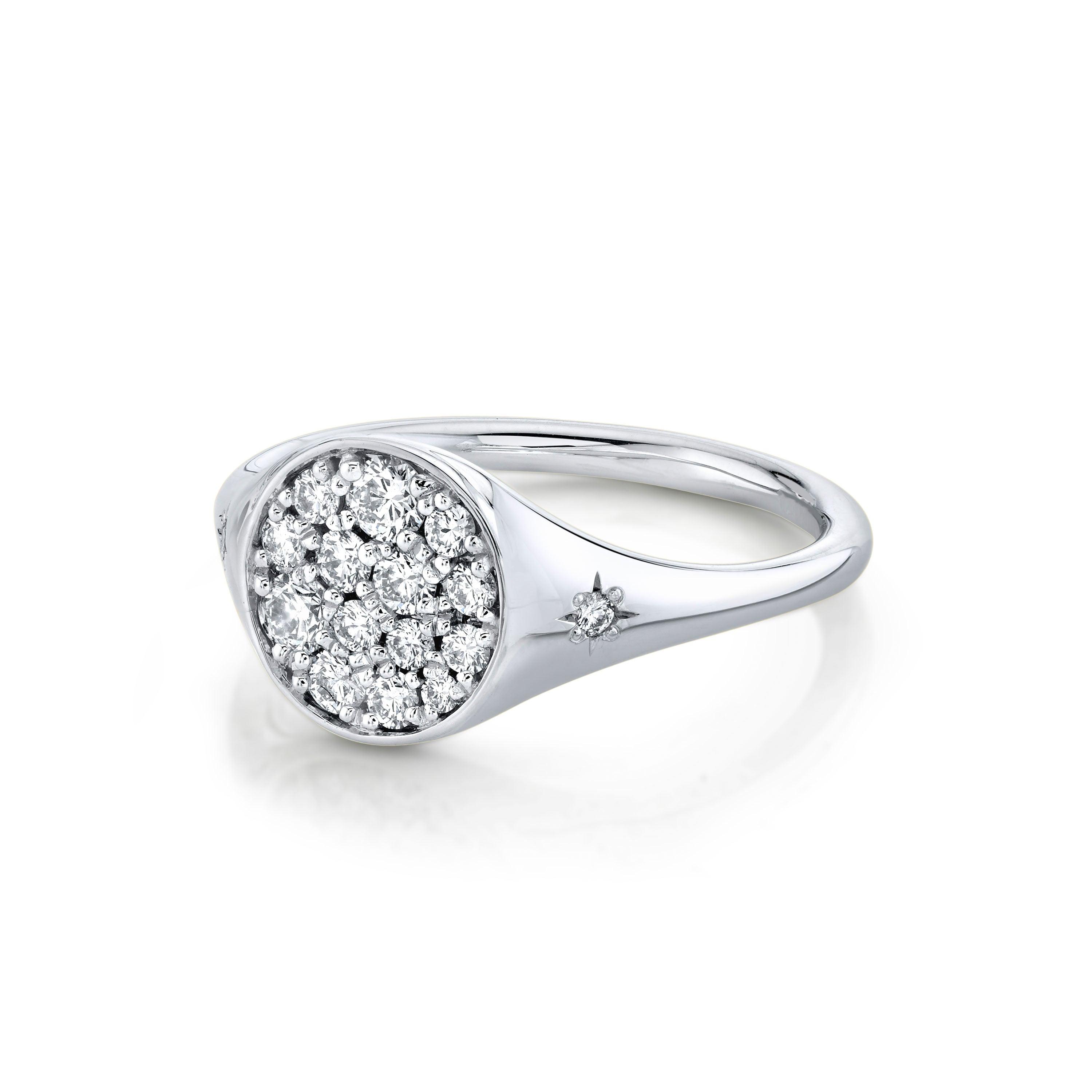 Marrow Fine Jewelry White Diamond Full Moon Two Stars Signet Ring